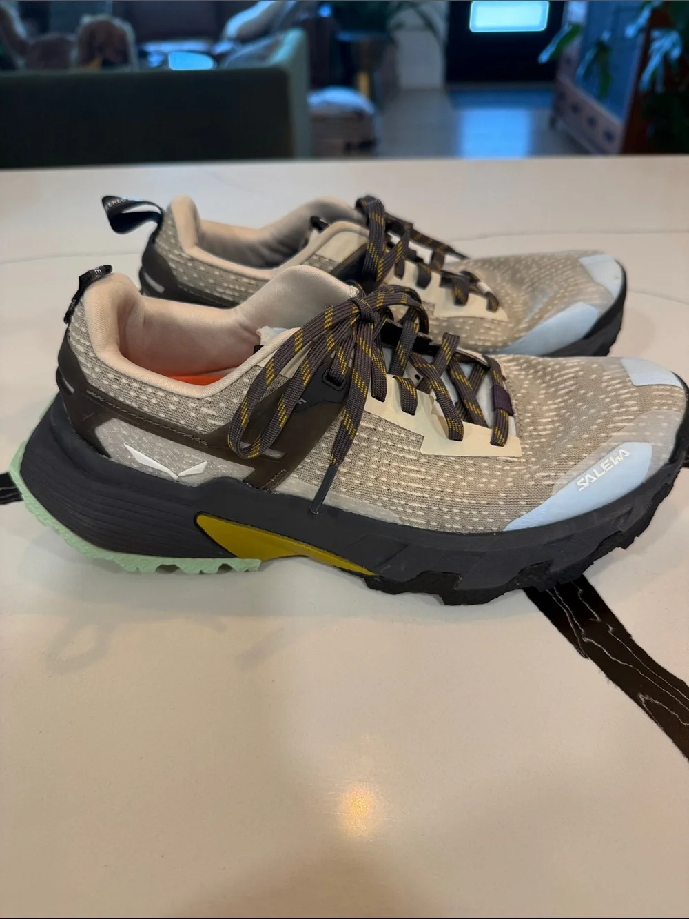 Salewa Women’s Beige Trail Running Shoes with Mint Accent